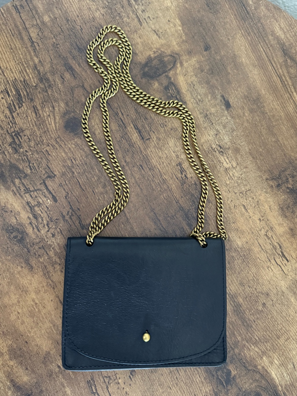 Madewell Black Leather Mini Bag with Gold Chain